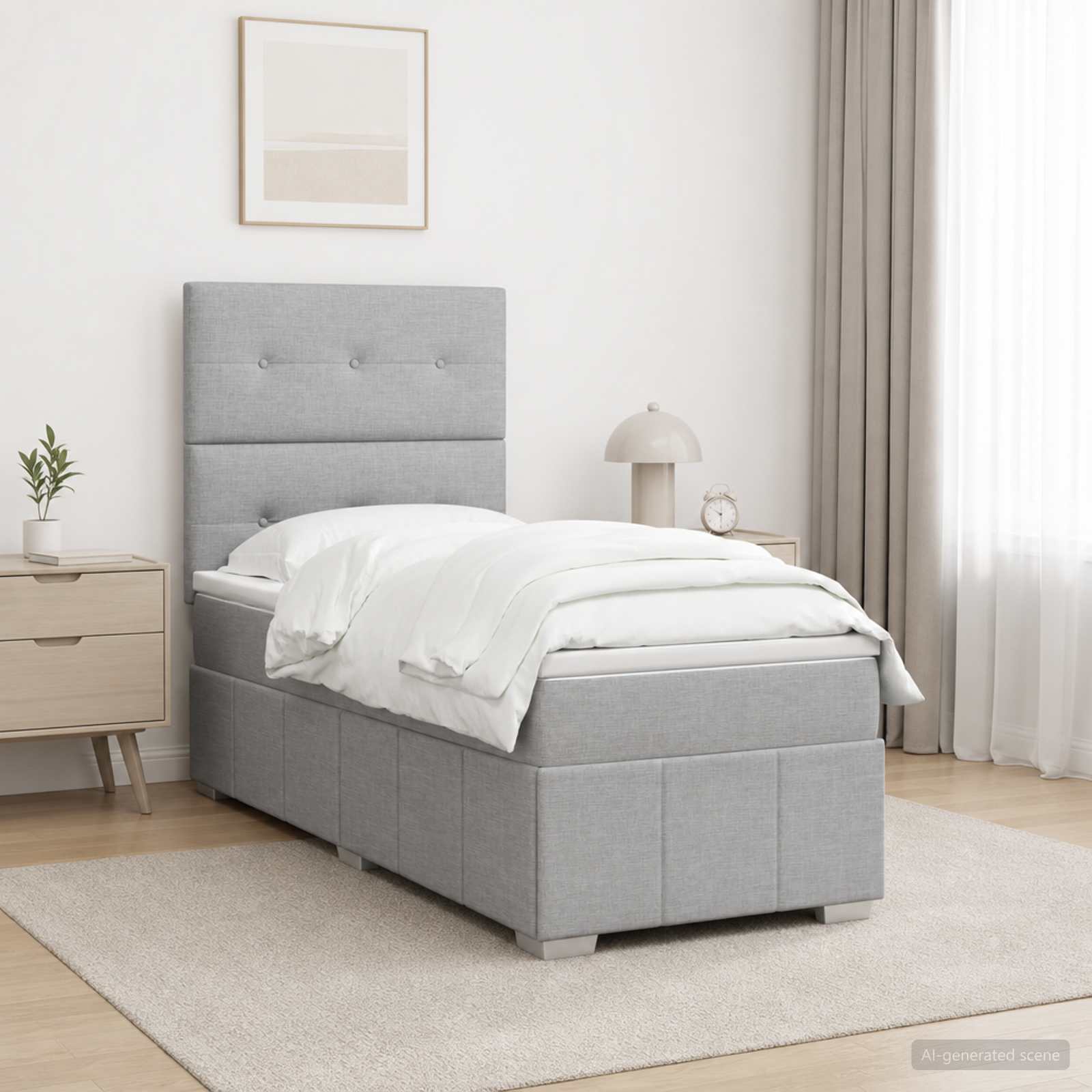 Boxmadras med topmadras Lysegr 100 x 200 cm Stof
