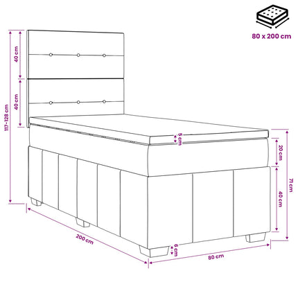 Boxmadras med topmadras Mørkegrå 80 x 200 cm Stof