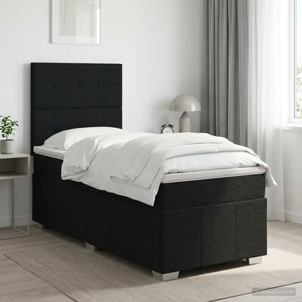 Boxmadras med topmadras med hovedgærde Sort 90 x 190 cm Stof