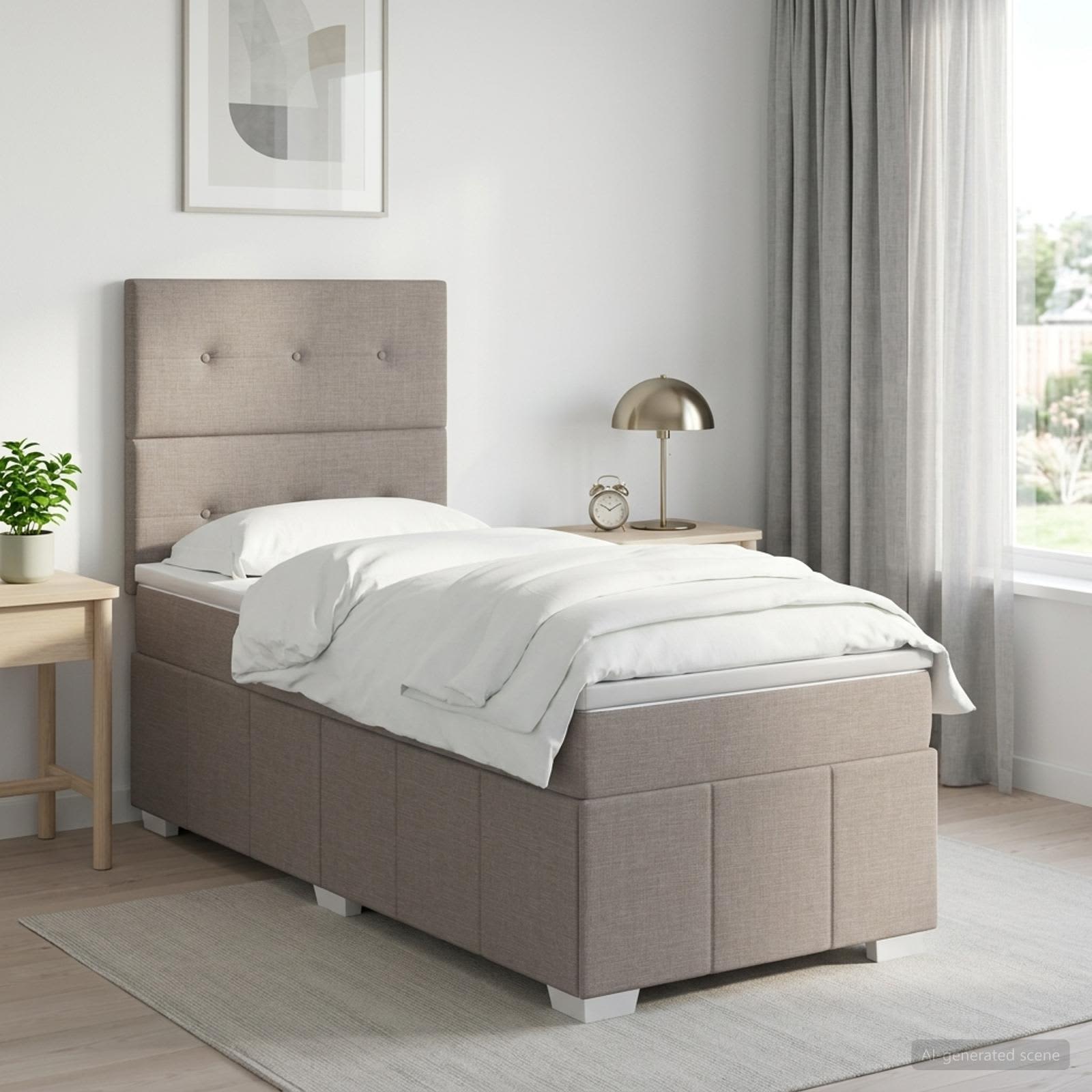 Boksmadras seng med topmadras 100 x 200 cm i stof - gråbrun