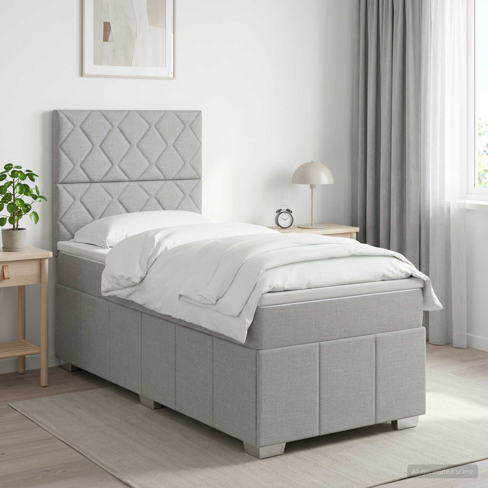 Boxmadras med topmadras Lysegr 100 x 200 cm Stof