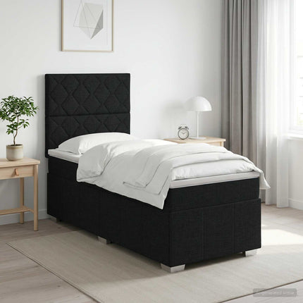 Boxmadras med topmadras med hovedgærde Sort 100 x 200 cm Stof