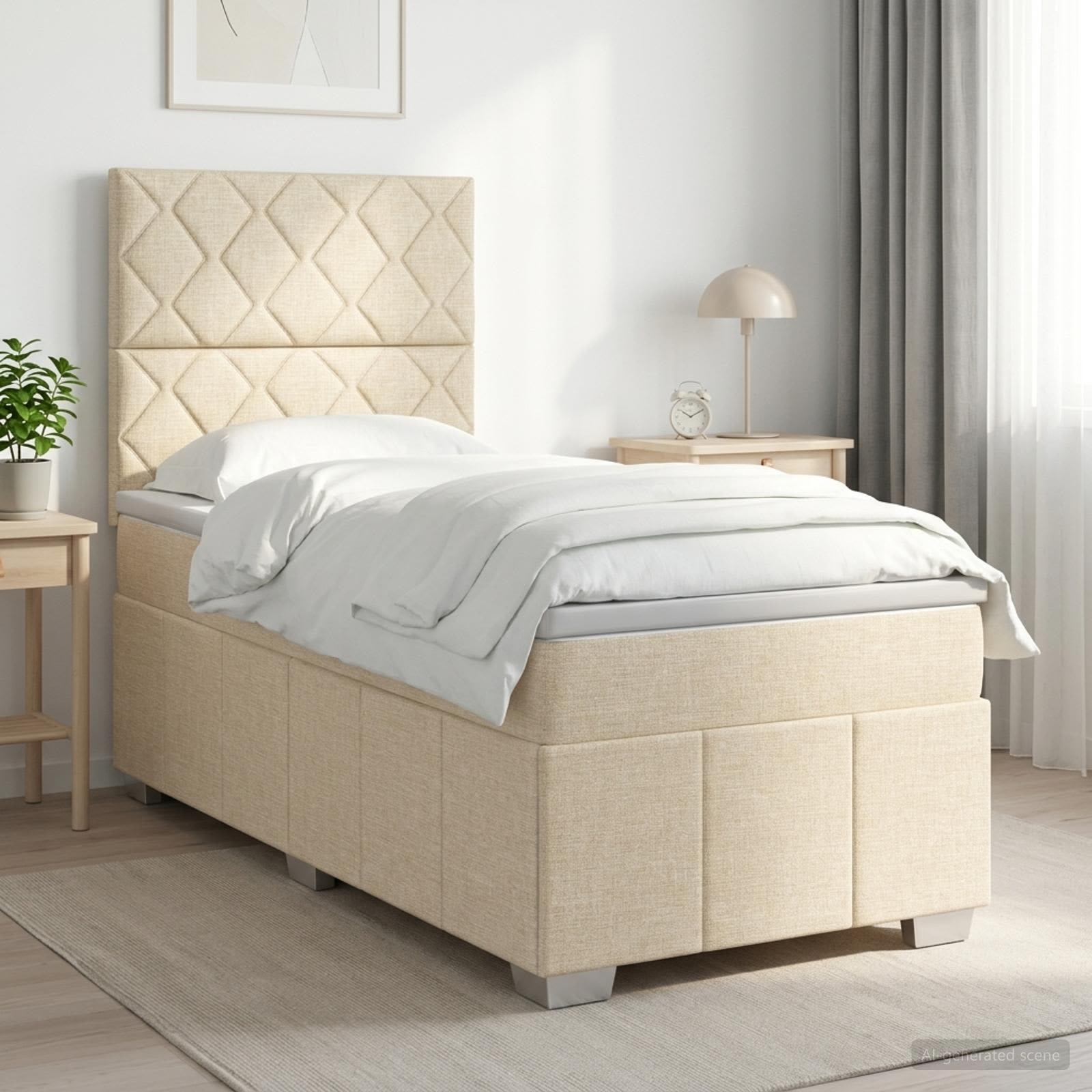 Boxmadras med topmadras Cremefarvet 80 x 200 cm Stof
