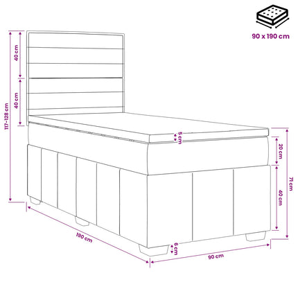 Boxmadras med topmadras med hovedgærde Sort 90 x 190 cm Stof