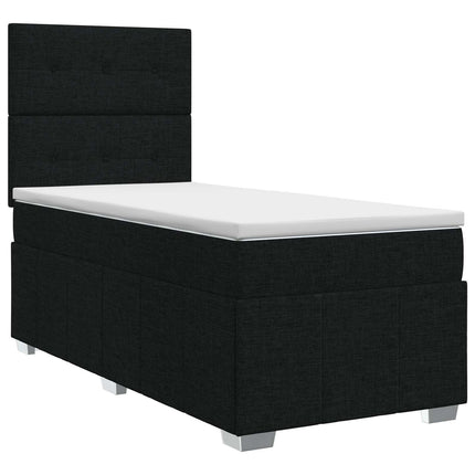 Boxmadras med topmadras med hovedgærde Sort 90 x 190 cm Stof