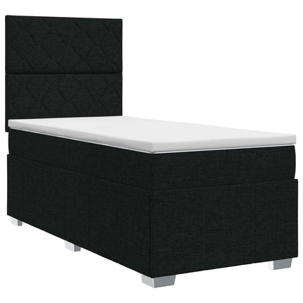 Boxmadras med topmadras med hovedgærde Sort 90 x 200 cm Stof