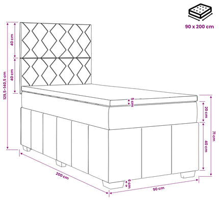 Boxmadras med topmadras med hovedgærde Sort 90 x 200 cm Stof