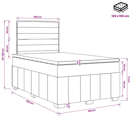 Boxmadras med topmadras Mørkegrå 120 x 190 cm Stof
