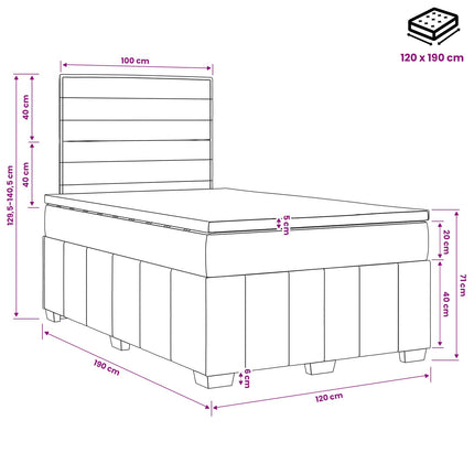 Boxmadras med topmadras med hovedgærde Sort 120 x 190 cm Stof