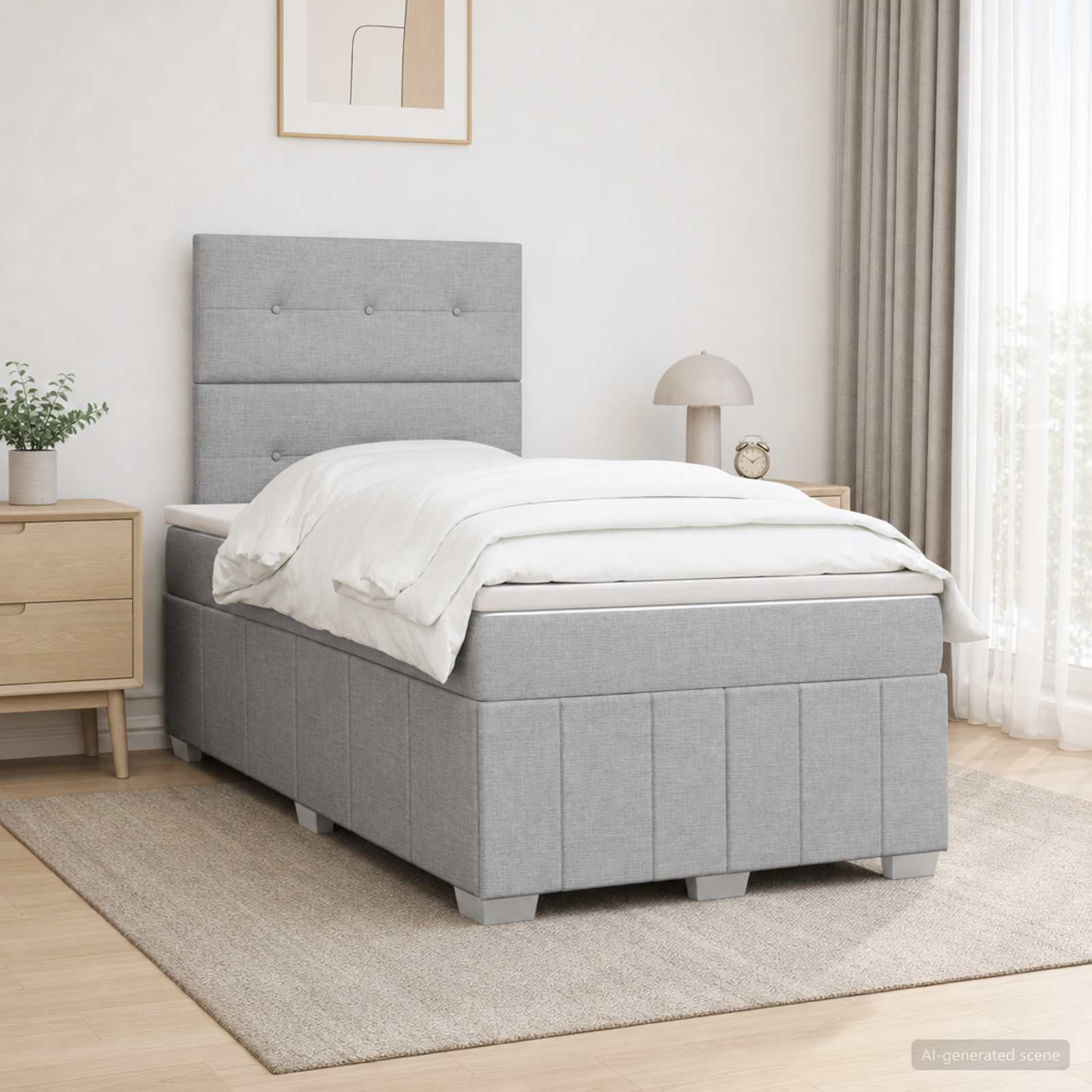 Boxmadras med topmadras Lysegr 120 x 190 cm Stof