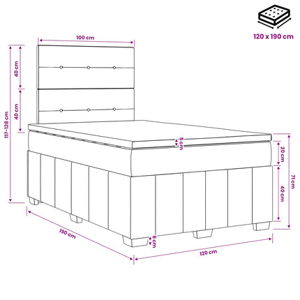 Boxmadras med topmadras Gråbrun 120 x 190 cm Stof