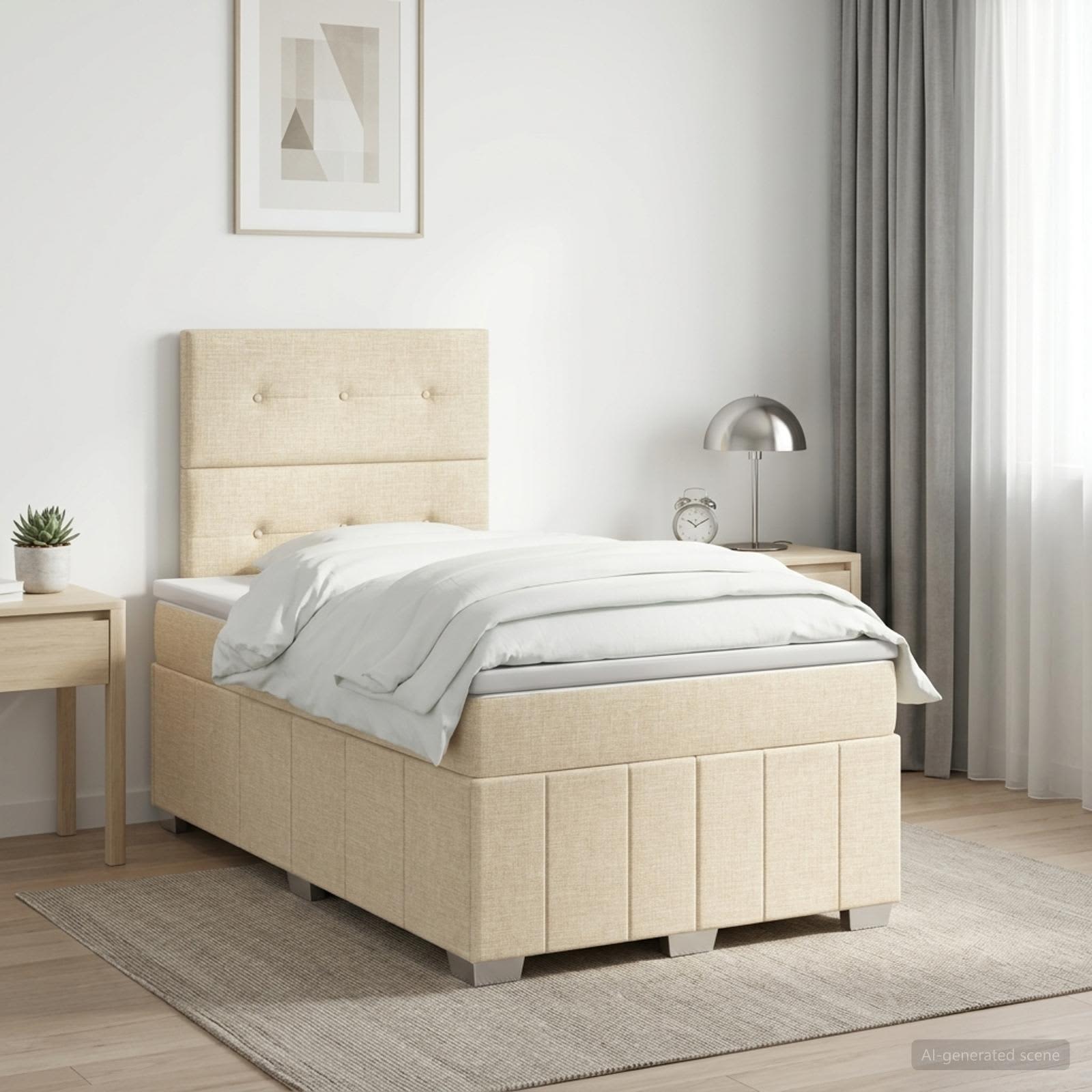 Boxmadras med topmadras Cremefarvet 120 x 200 cm Stof