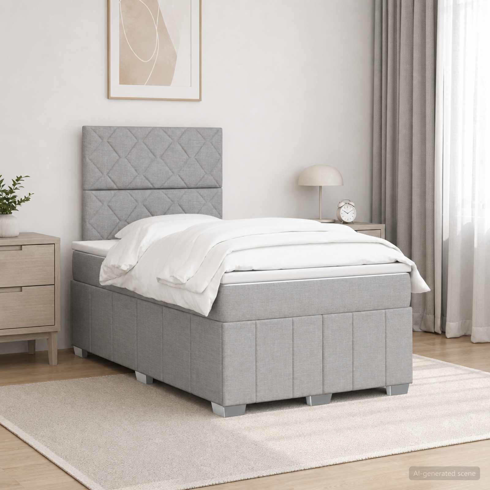 Boxmadras med topmadras Lysegr 120 x 190 cm Stof