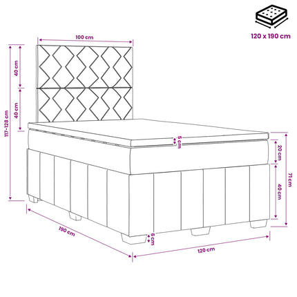 Boxmadras med topmadras med hovedgærde Sort 120 x 190 cm Stof