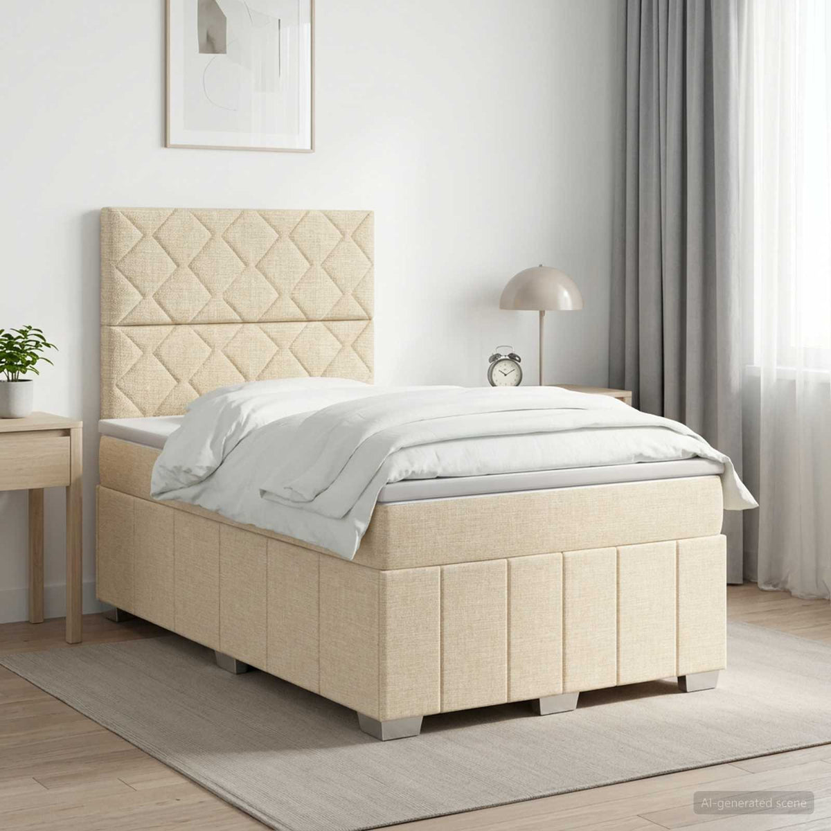 Boxmadras med topmadras Cremefarvet 120 x 190 cm Stof