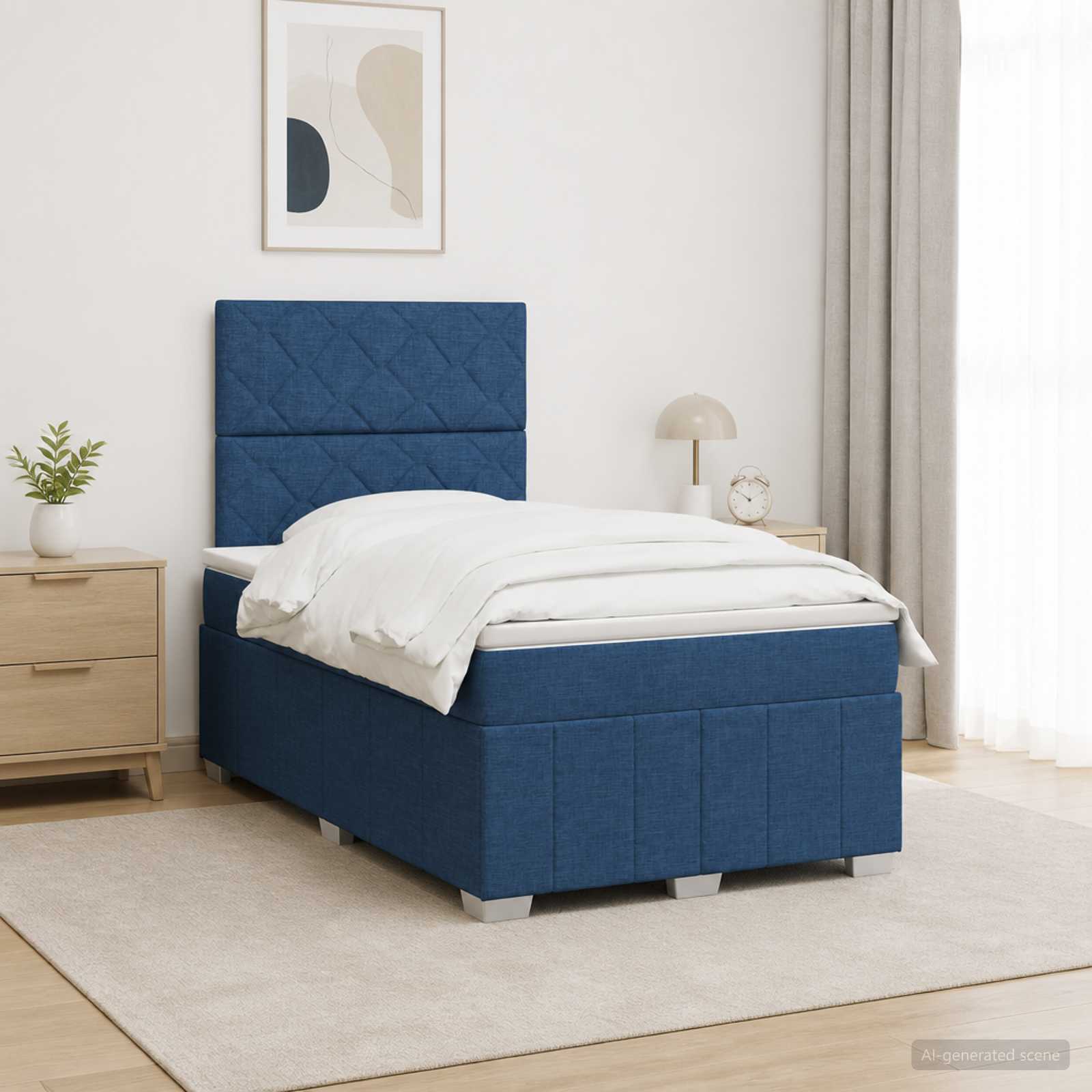 Boxmadras med topmadras med hovedgrde Bl 120 x 200 cm Stof