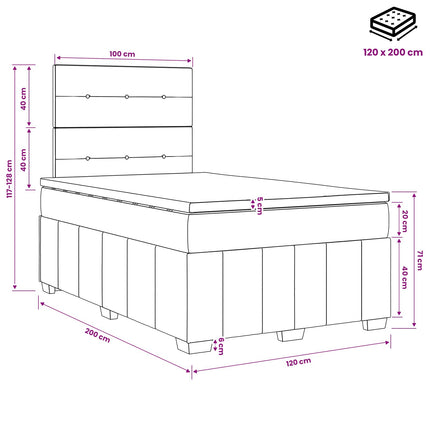 Boxmadras med topmadras med hovedgærde Blå 120 x 200 cm Stof