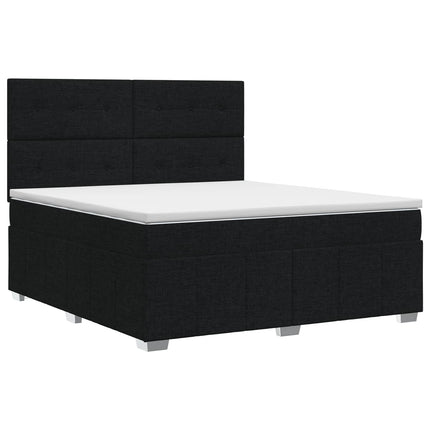 Boxmadras med topmadras med hovedgærde Sort 140 x 190 cm Stof