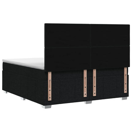 Boxmadras med topmadras med hovedgærde Sort 160 x 200 cm Stof