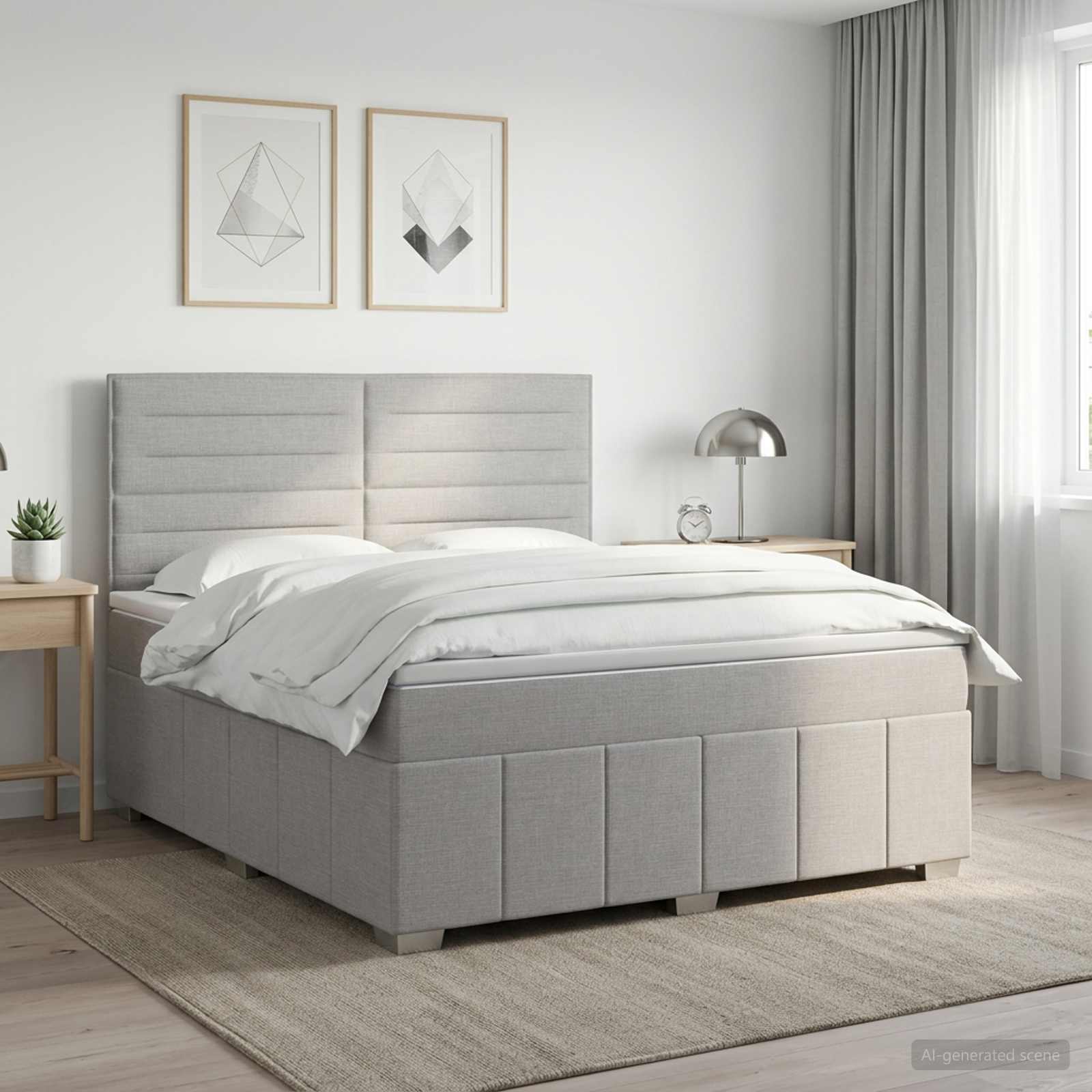 Boxmadras med topmadras Lysegr 140 x 200 cm Stof