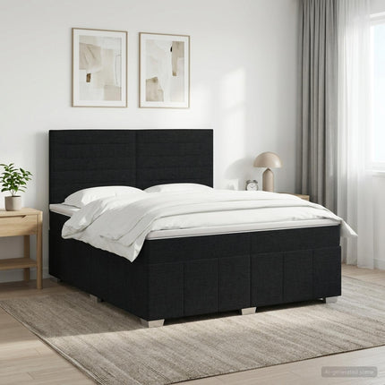 Boxmadras med topmadras med hovedgærde Sort 180 x 200 cm Stof