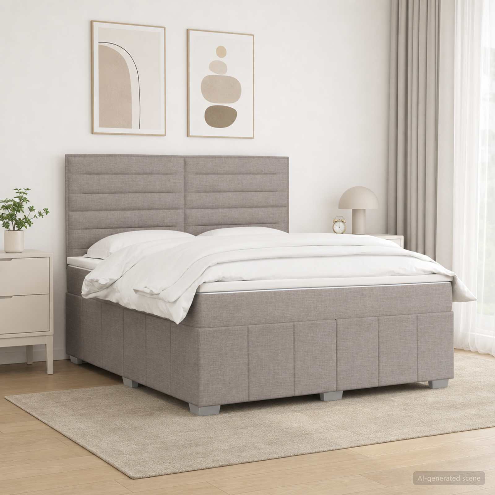 Boxmadras med topmadras Grbrun 140 x 200 cm Stof