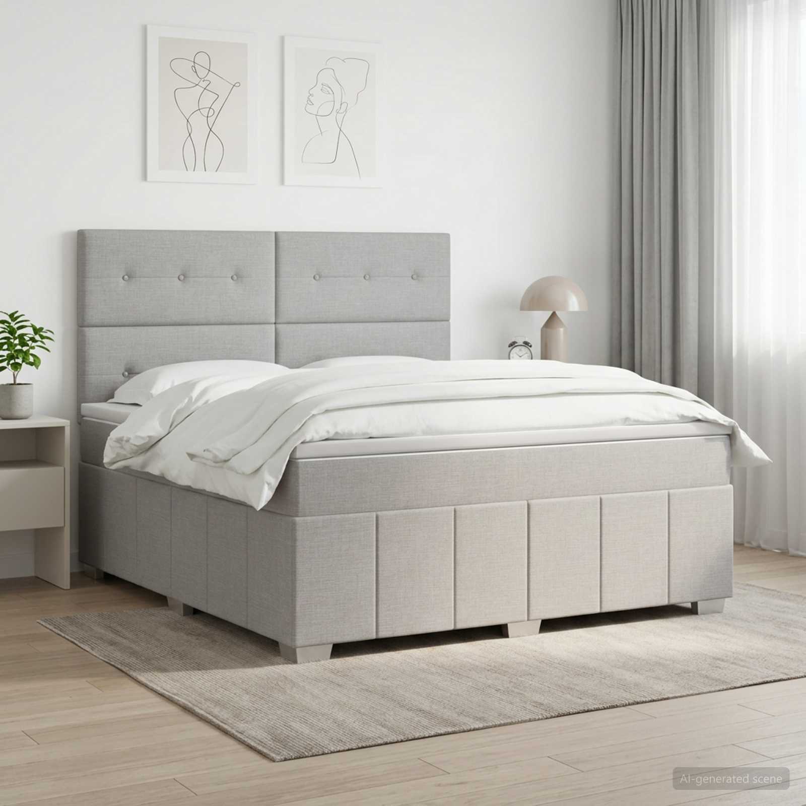 Boxmadras med topmadras Lysegr 180 x 200 cm Stof