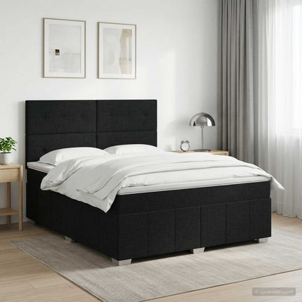 Boxmadras med topmadras med hovedgærde Sort 140 x 190 cm Stof