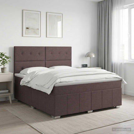 Boxmadras med topmadras Mørk Brun 140 x 200 cm Stof
