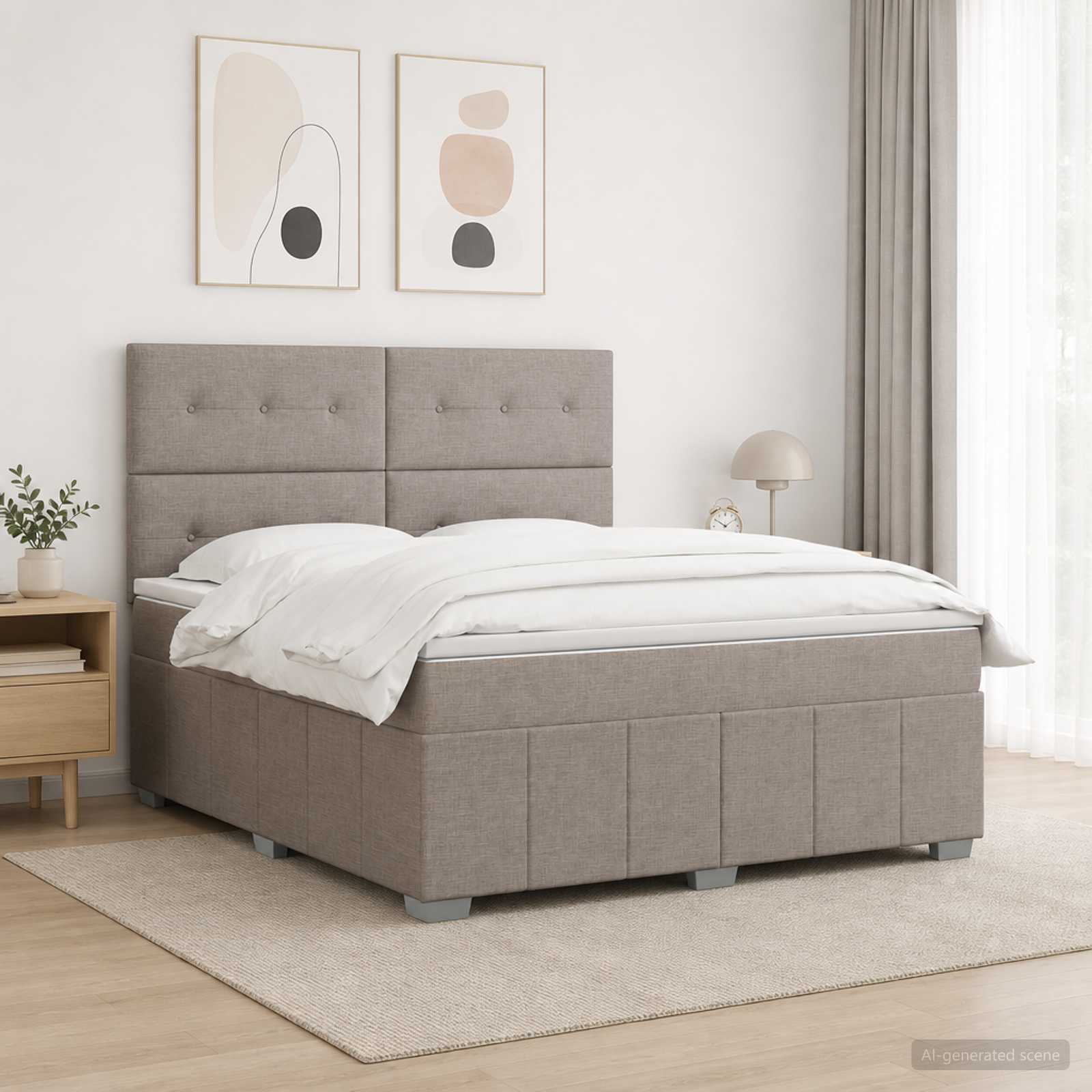 Boxmadras med topmadras Grbrun 140 x 190 cm Stof
