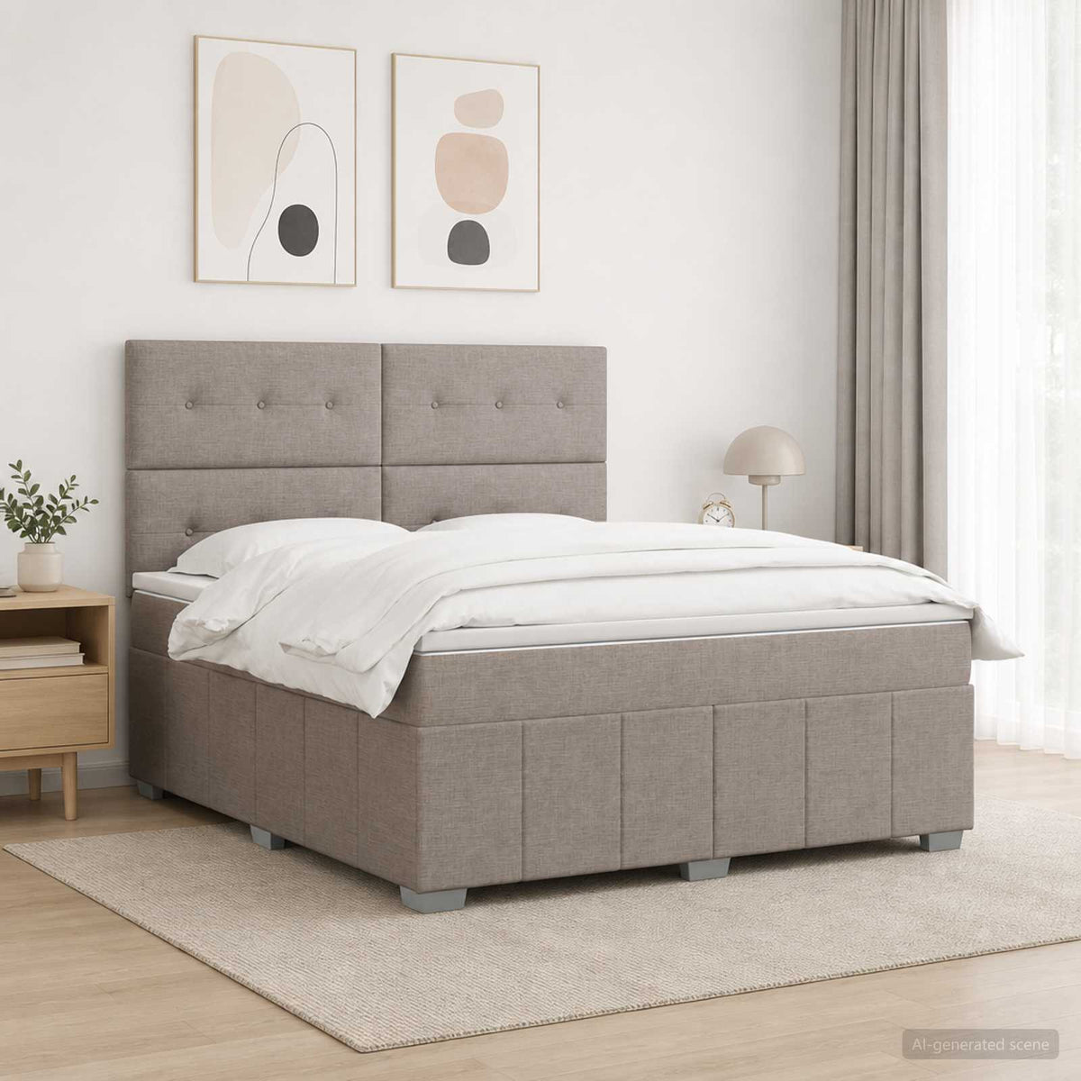 Boxmadras med topmadras Grbrun 160 x 200 cm Stof
