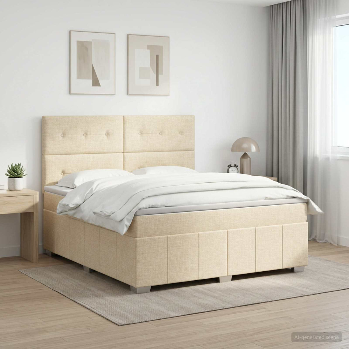 Boxmadras med topmadras Cremefarvet 140 x 190 cm Stof
