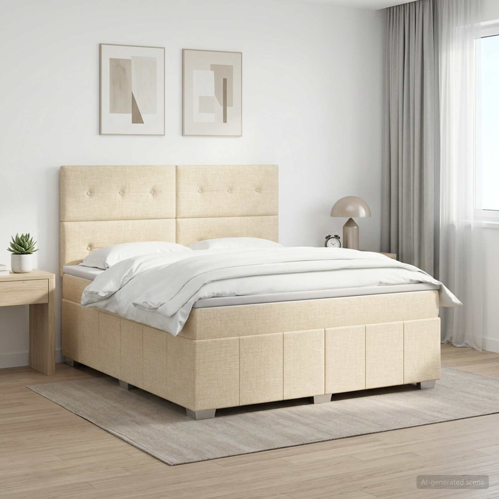 Boxmadras med topmadras Cremefarvet 140 x 200 cm Stof
