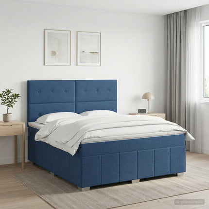 Boxmadras med topmadras med hovedgærde Blå 140 x 190 cm Stof