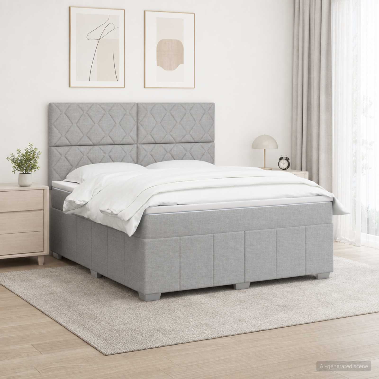 Boxmadras med topmadras Lysegr 140 x 200 cm Stof