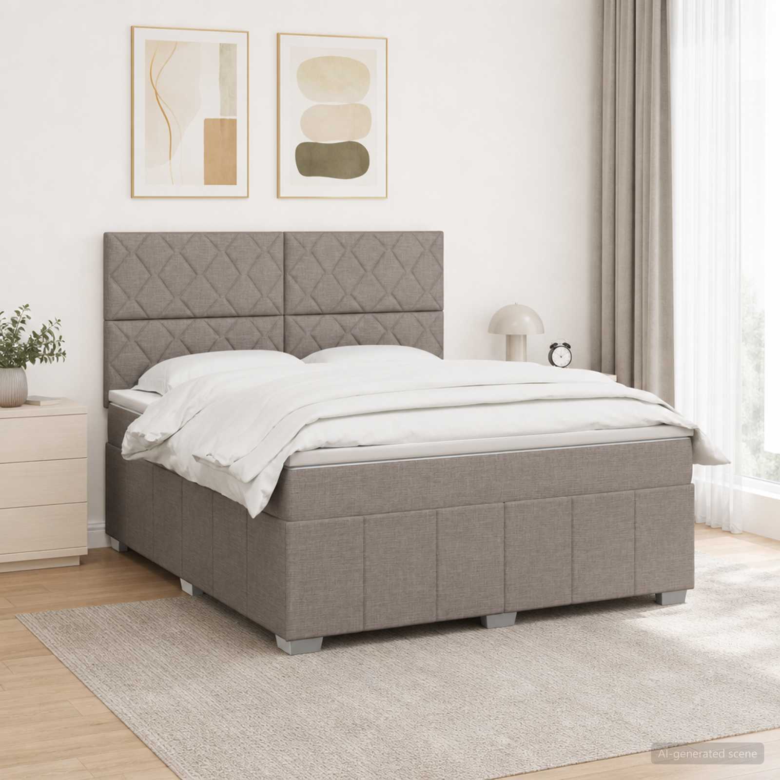 Boksmadras seng med topmadras 180 x 200 cm i gråbrun stof