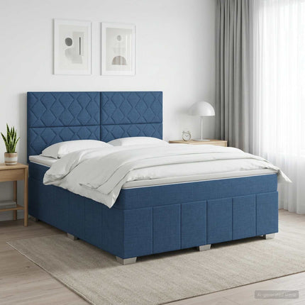 Boxmadras med topmadras med hovedgærde Blå 140 x 200 cm Stof