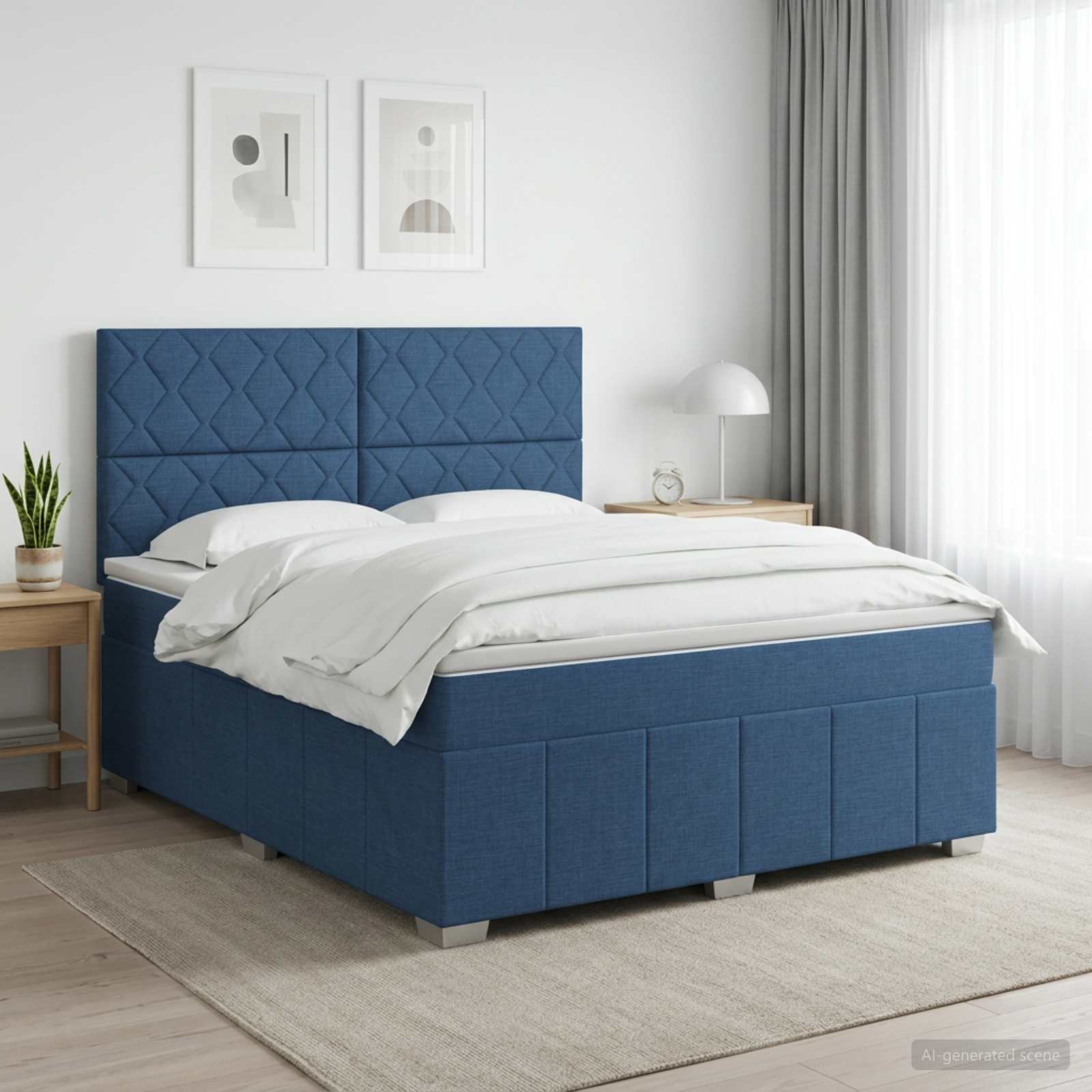 Boxmadras med topmadras med hovedgrde Bl 160 x 200 cm Stof