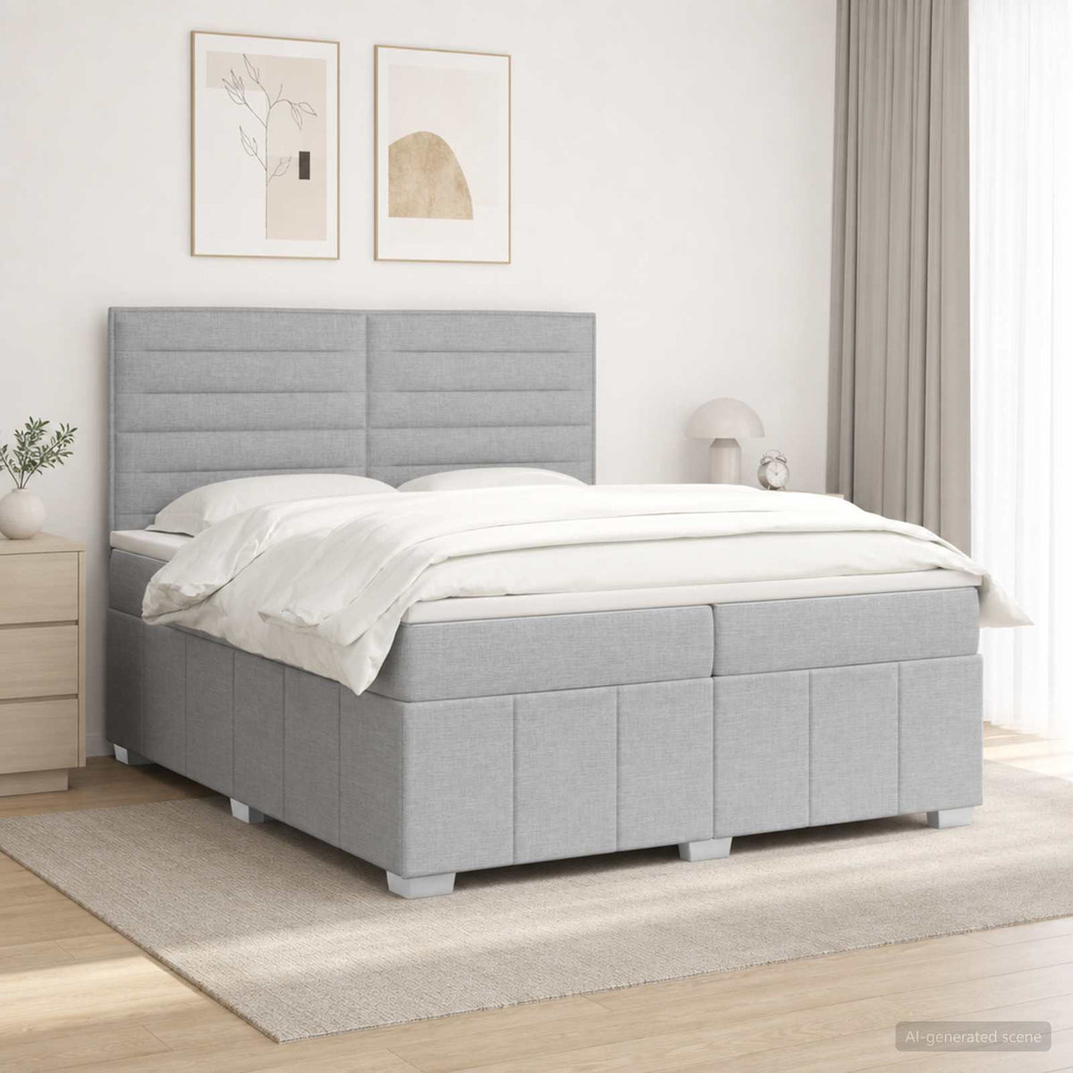 Boxmadras med topmadras Lysegr 200 x 200 cm Stof