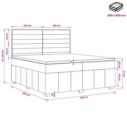 Boxmadras med topmadras Lysegrå 200 x 200 cm Stof