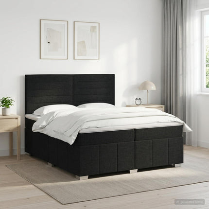 Boxmadras med topmadras med hovedgærde Sort 200 x 200 cm Stof