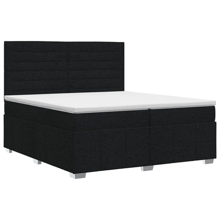 Boxmadras med topmadras med hovedgærde Sort 200 x 200 cm Stof