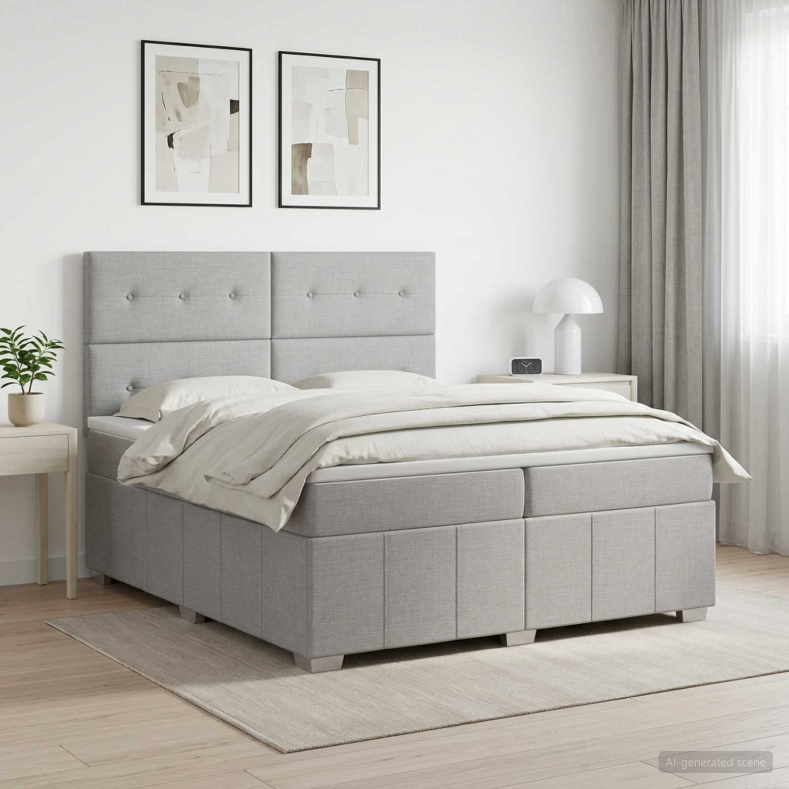 Boxmadras med topmadras Lysegr 200 x 200 cm Stof