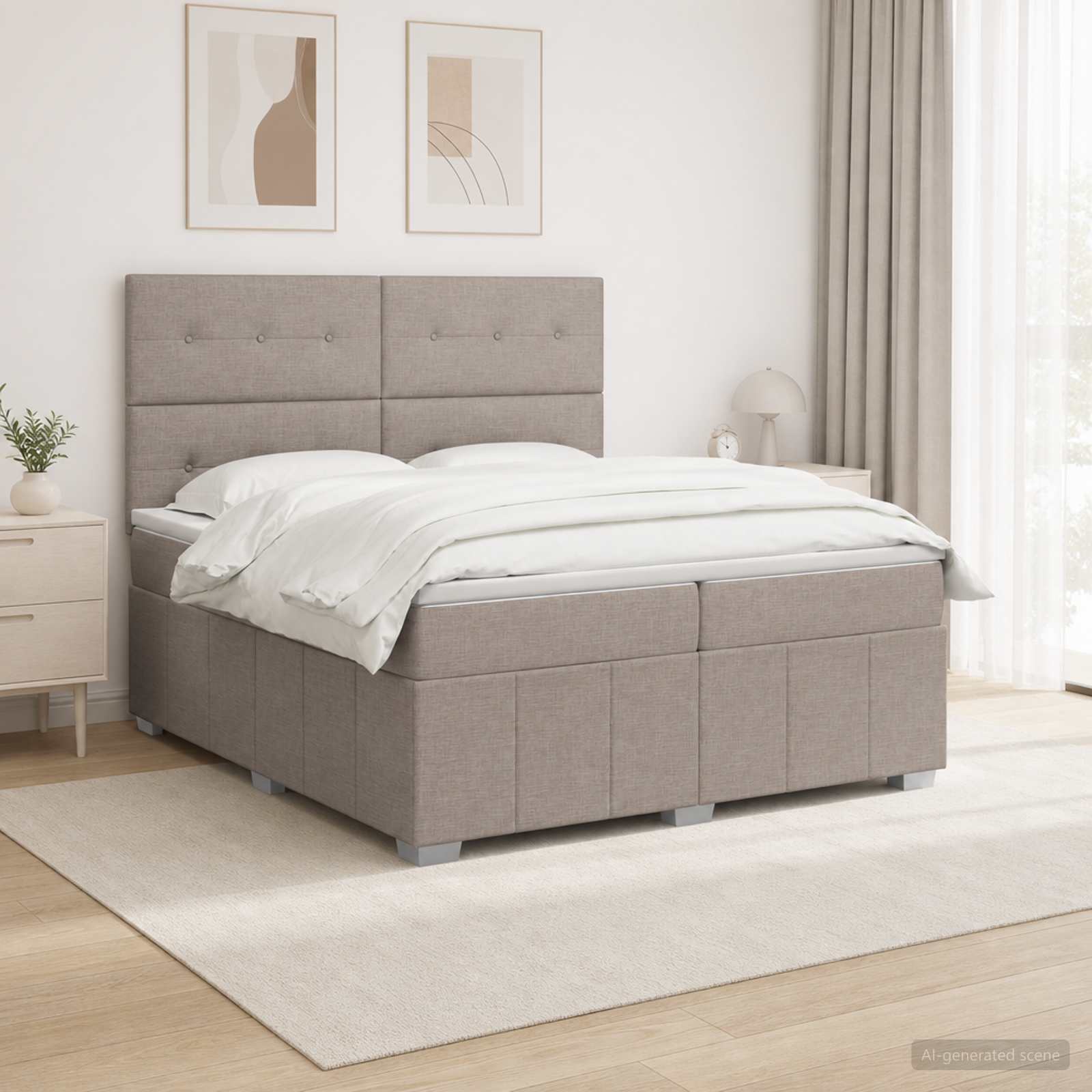 Boxmadras med topmadras Grbrun 200 x 200 cm Stof