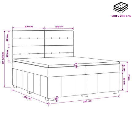 Boxmadras med topmadras med hovedgærde Blå 200 x 200 cm Stof