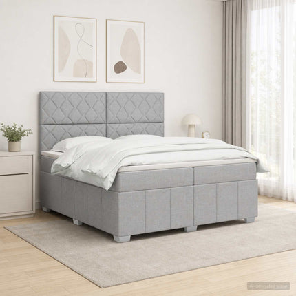Boxmadras med topmadras Lysegrå 200 x 200 cm Stof