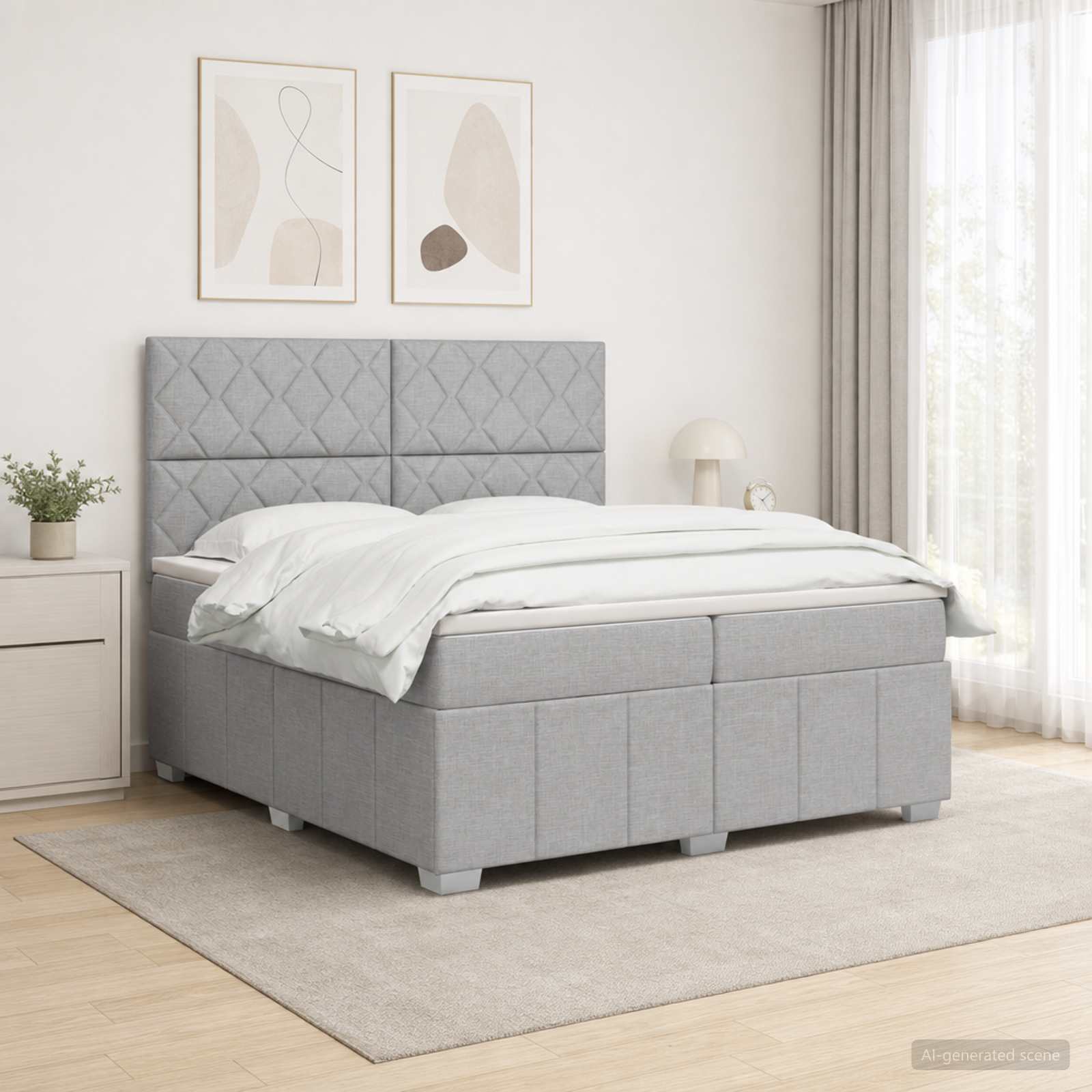 Boxmadras med topmadras Lysegr 200 x 200 cm Stof