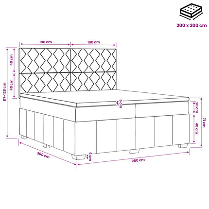 Boxmadras med topmadras med hovedgærde Sort 200 x 200 cm Stof