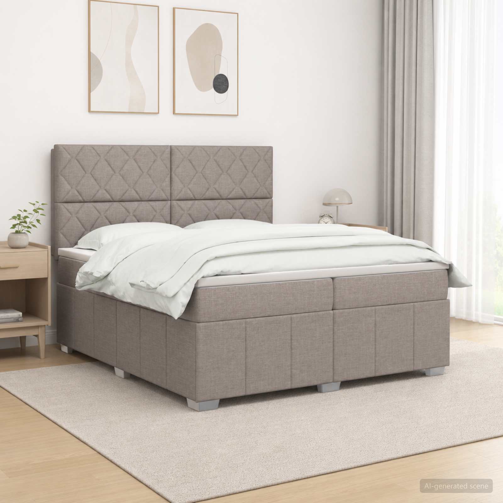 Kontinentalseng med madras og topmadras 200 x 200 cm i gråbrun stof