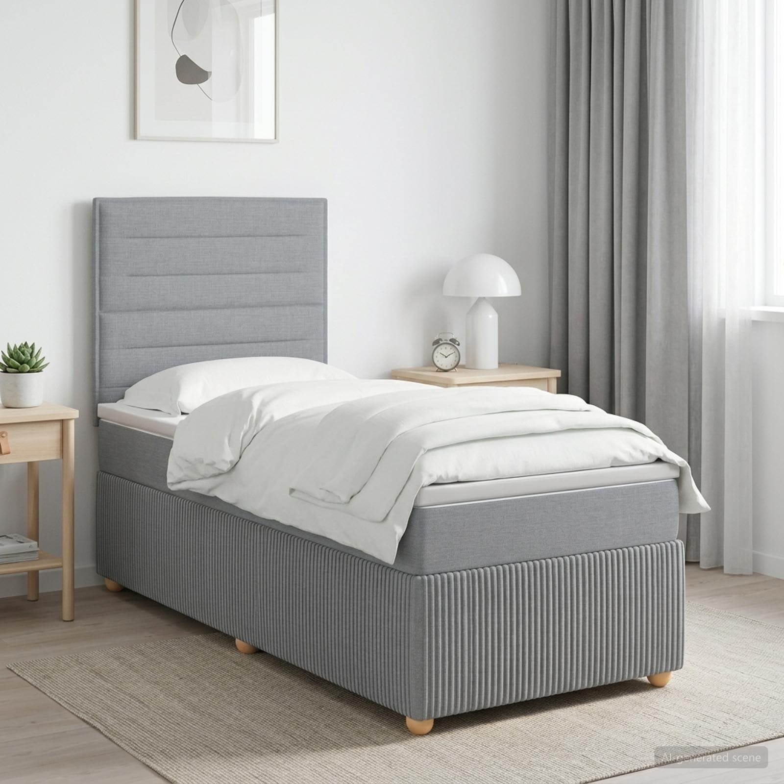 Boxmadras med topmadras Lysegr 100 x 200 cm Stof